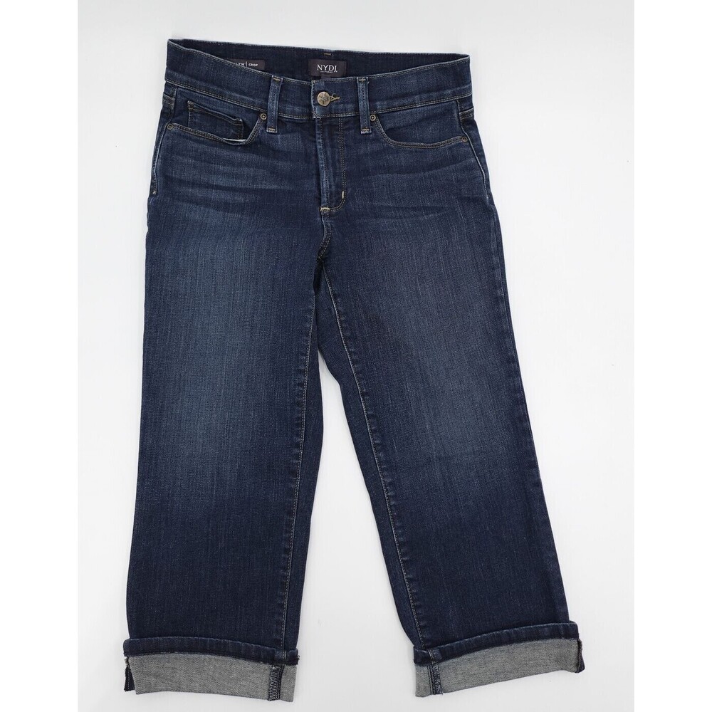 NYDJ Jeans Womens 6 Blue Straight Marilyn Crop Cuffed Stretch Denim Dark Wash